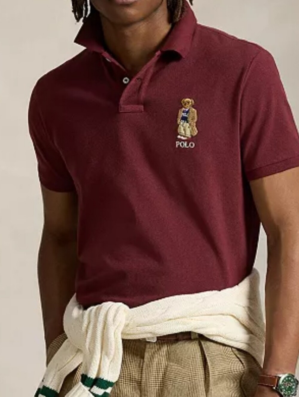 Polo by Ralph Lauren Burgundy Polo Shirt with Bear Patch Size Medium